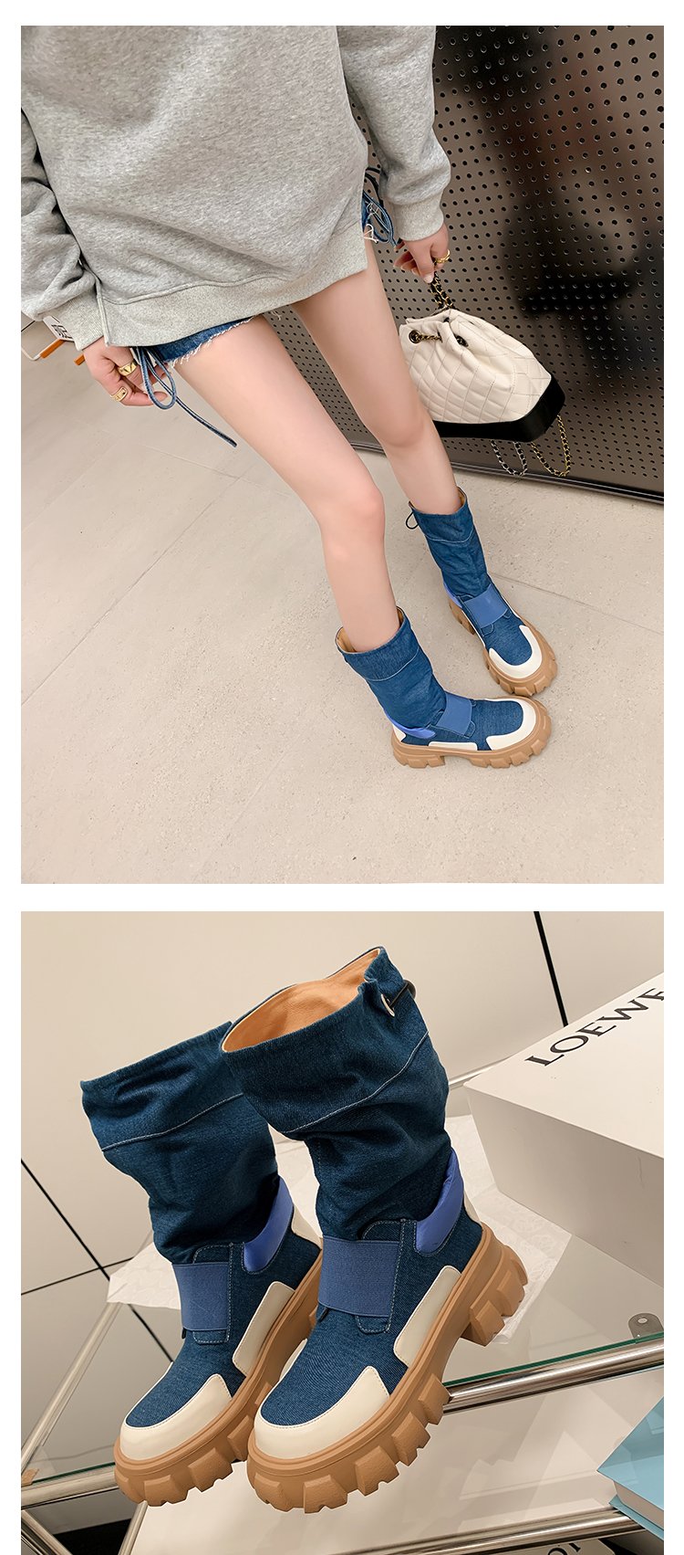 come4buy.com-Жинсэн даавуун шагай гутал эмэгтэй платформ гутал