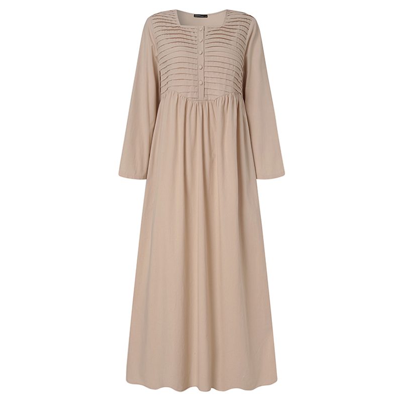 come4buy.com-Dress Maxi Hijau Zaitun Fashion Dress Untuk Wanita Ruffles Hem Dress