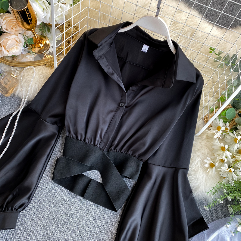 come4buy.com-Casual White Long Sleeve Turn-Down Collar Shirt