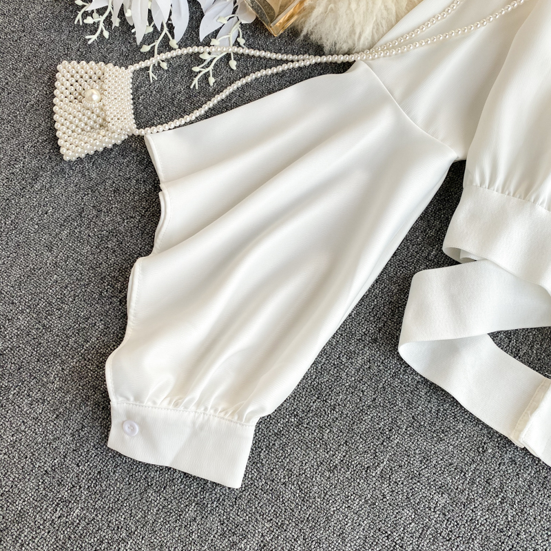 come4buy.com-Casual White Long Sleeve Turn-Down Collar Shirt