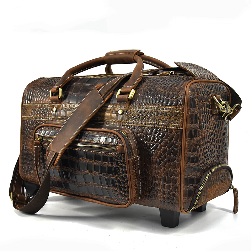 come4buy.com-Large Leather Capacity Trolley Bag Hand Luggage Bag