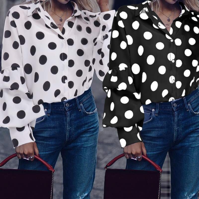 come4buy.com-Fashion Polka Dot Lanterne langærmet skjorte