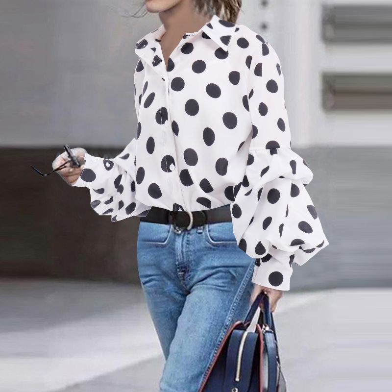 come4buy.com-Fashion Polka Dot Lanterne langærmet skjorte