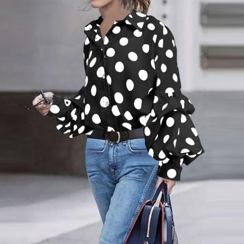 come4buy.com-Fashion Polka Dot Lantaarn shirt met lange mouwen