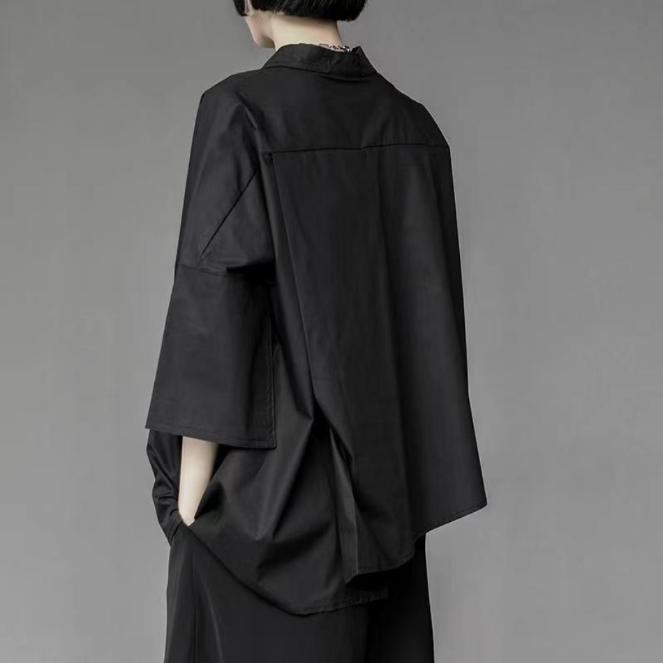 come4buy.com-अद्वितीय महिला कालो सेतो शर्ट लुज शीर्ष