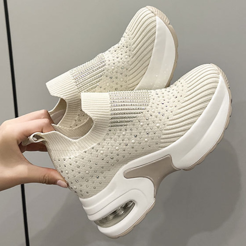 come4buy.com-Sneakers da donna in aumento con zeppe in strass