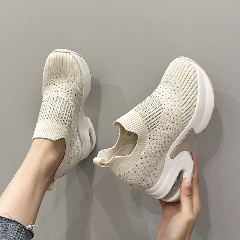 come4buy.com-Sneakers da donna in aumento con zeppe in strass