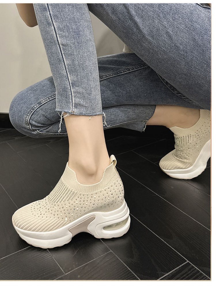 come4buy.com-Women Increasing Sneakers With Rhinestone Wedges