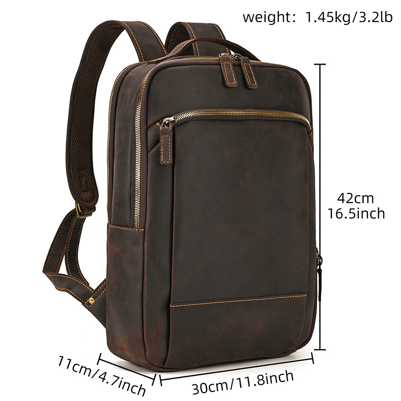 come4buy.com-Retro Men Crazy Horse Leather Double Layer Backpack
