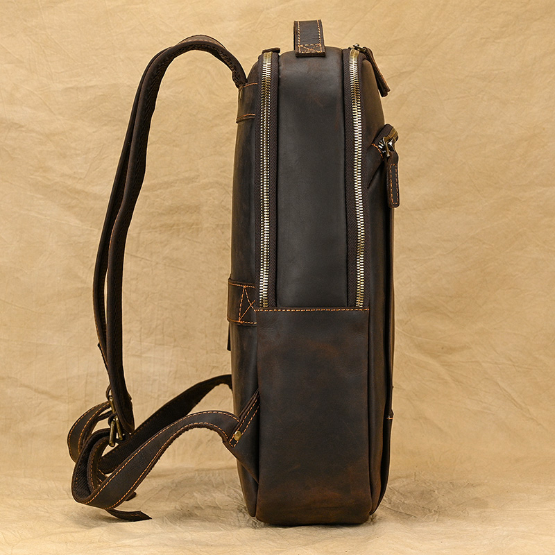 come4buy.com-Retro Men Crazy Horse Leather Double Layer Backpack