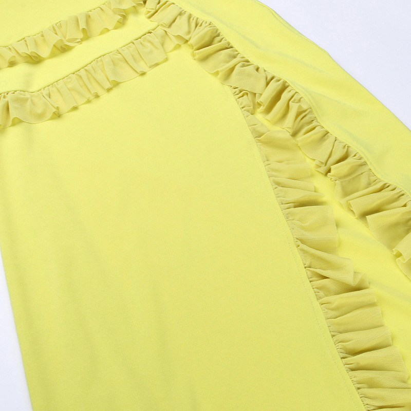 come4buy.com-Yellow Ruffles Elegante lange fest midi kjoler