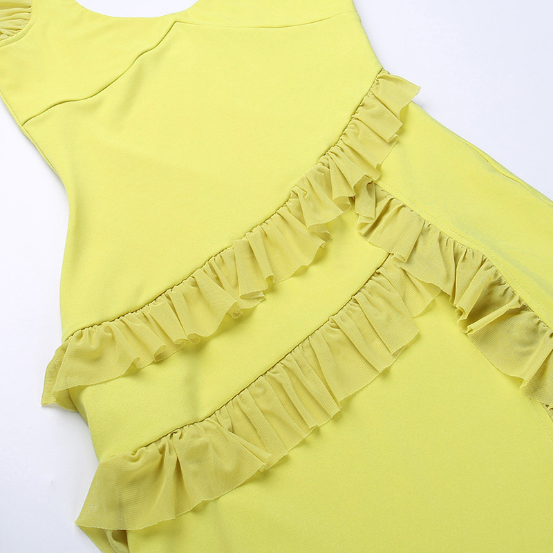 come4buy.com-Yellow Ruffles Elegante lange fest midi kjoler