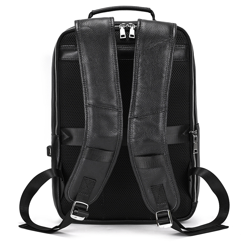 come4buy.com-Black Cow Leather Laptop Backpack for Men