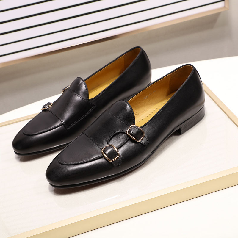 come4buy.com-Men Loafers Kulit Monk Strap Shoes