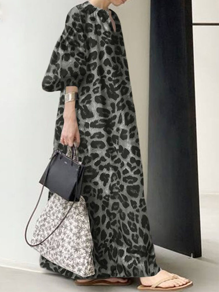 come4buy.com-Leopard Printed Maxi Dress Women Long Dress