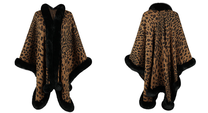 come4buy.com-Women Vintage Leopard Warm Fur Collar Cape Coat