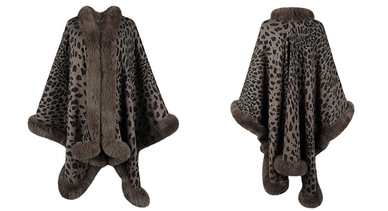 come4buy.com-Women Vintage Leopard Warm Fur Collar Cape Coat