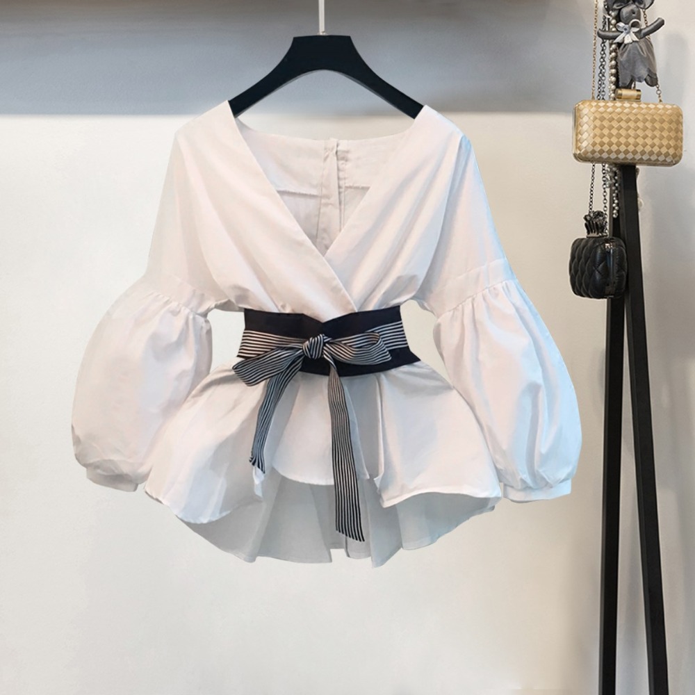 come4buy.com-Модная жаночая блузка-кашуля з рукавом-ліхтарыкам