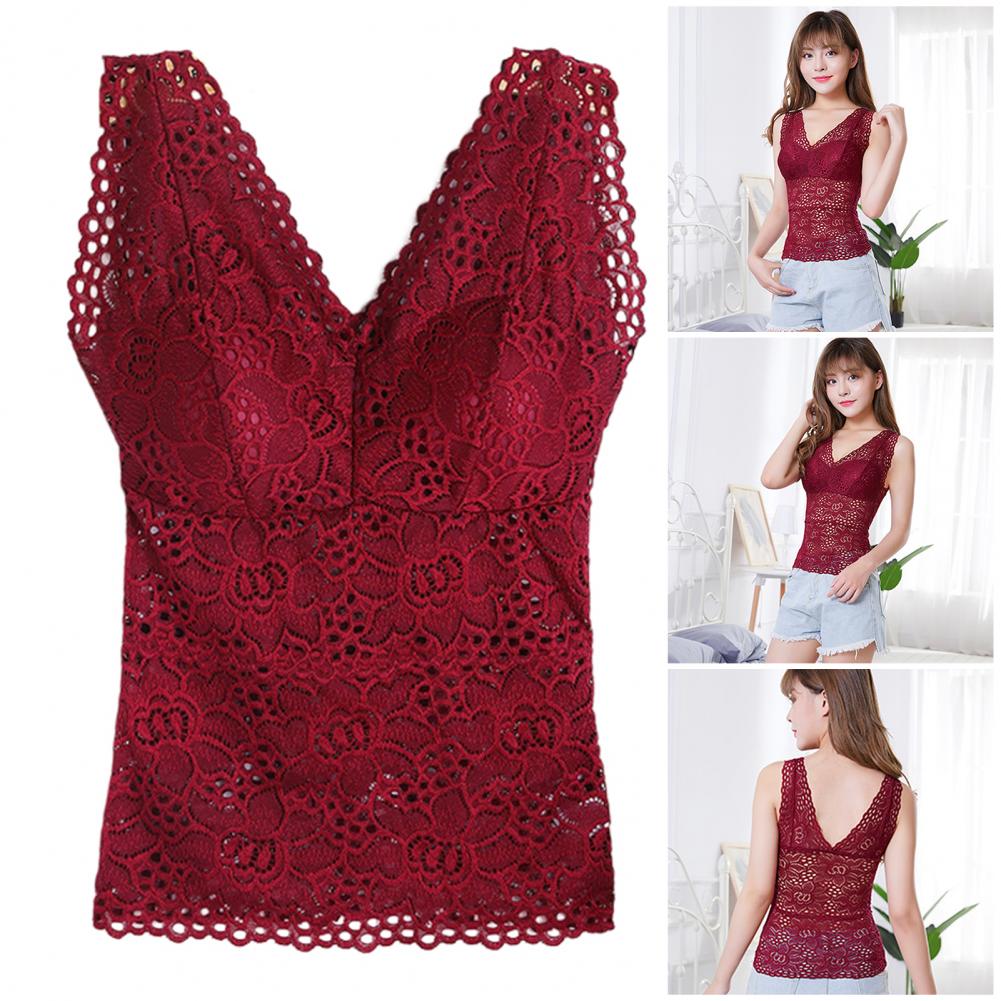 come4buy.com-Sexy Lace V-neck Vest with Pads