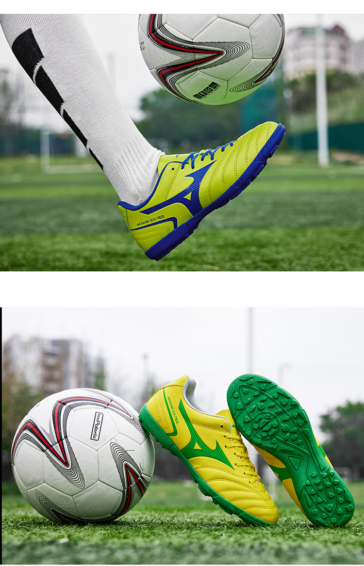 come4buy.com-Yellow Lace-up Leather Soccer Shoes