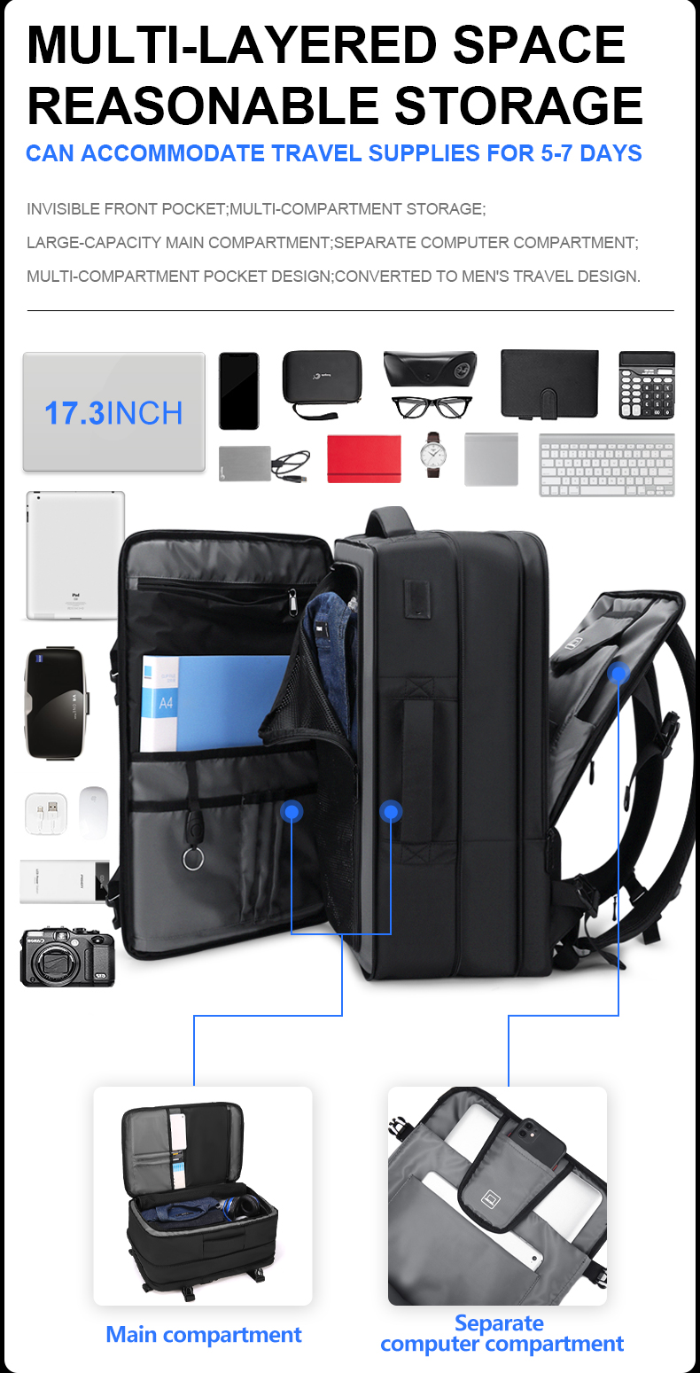 come4buy.com-Men Backpack dìon-uisge 17 Inch Laptop Black
