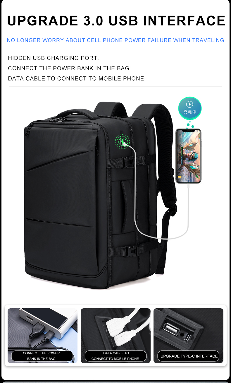 come4buy.com-Men Backpack dìon-uisge 17 Inch Laptop Black