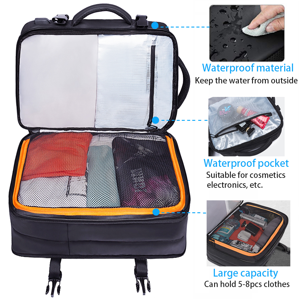 come4buy.com-Expandable Backpack Large Capacity Black Travel Bag