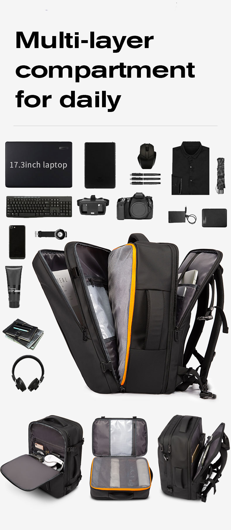 come4buy.com- Expandable Backpack Business Travel Bag အနက်ရောင်