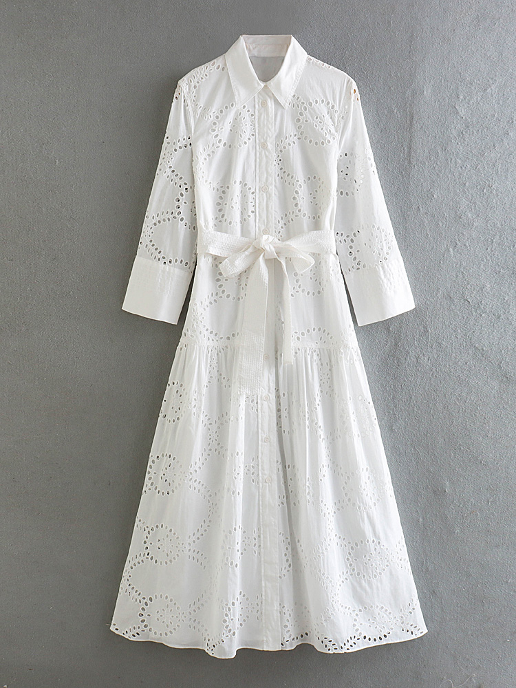 come4buy.com-Elegantní bílé dámské šik dírkové Maxi šaty