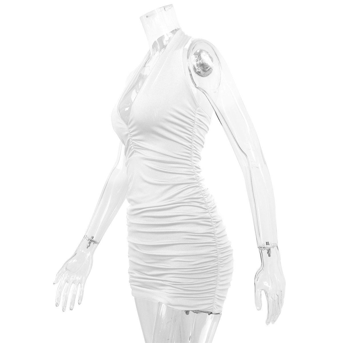 come4buy.com-Sexy Ruffle V Deep White Halter Mini Dresses