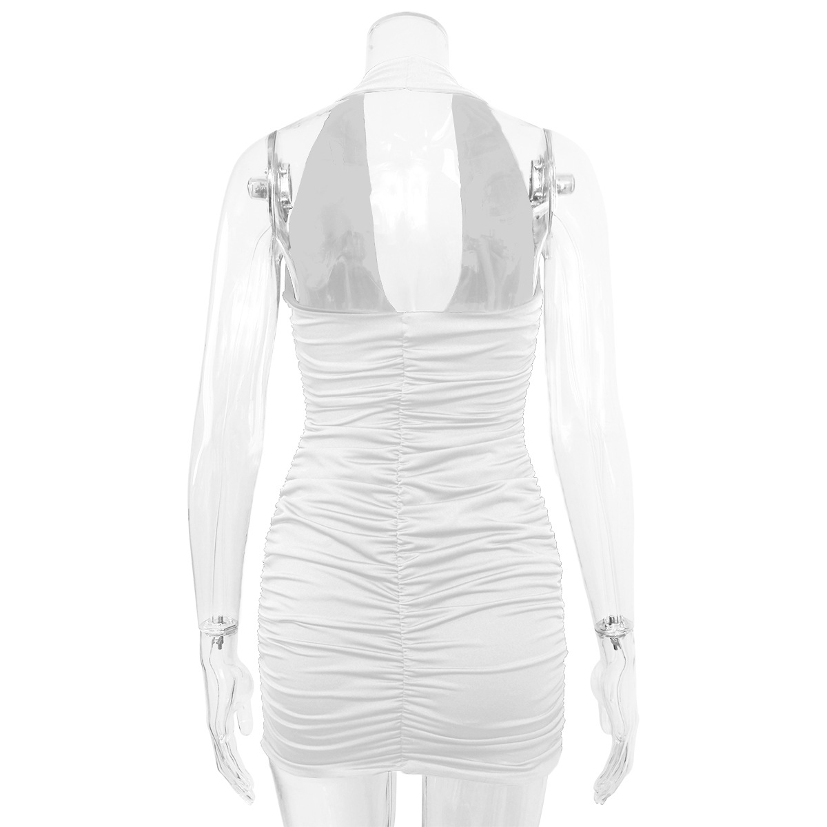 come4buy.com-Sexy Ruffle V Βαθύ Λευκό Μίνι Φορέματα