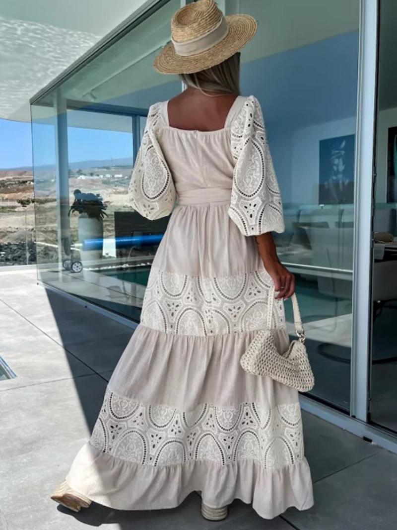come4buy.com-Elegante retro lange jurk met vierkante hals