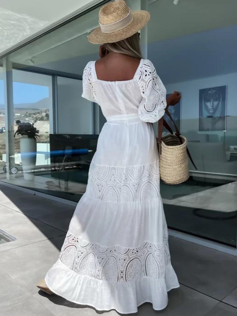 come4buy.com-Elegantiška retro kvadratinio kaklo suknelė