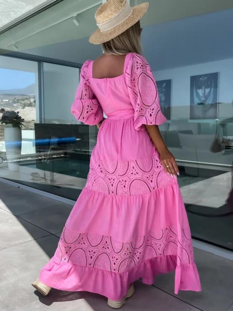 come4buy.com-Elegantti Retro, neliönmuotoinen pitkä mekko