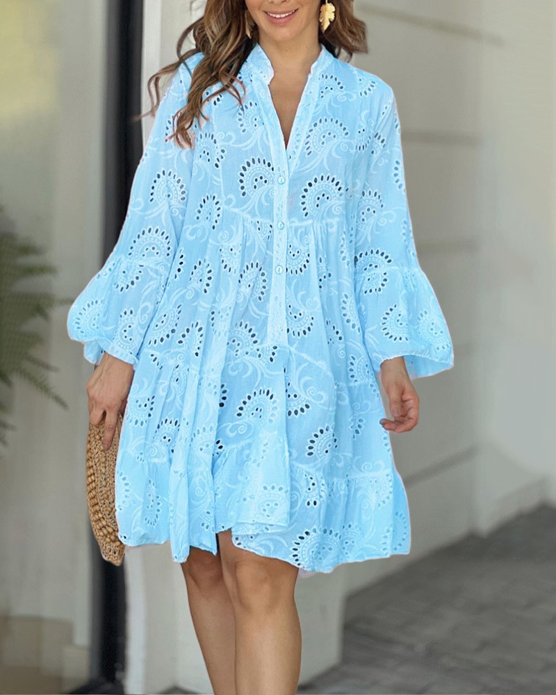come4buy.com-Елегантна вінтажна суцільна мереживна сукня з V-подібним вирізом