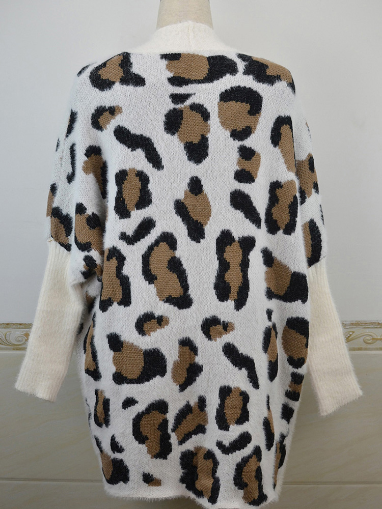 come4buy.com-Sweater Kebesaran Lengan Batwing Leopard Fuzzy