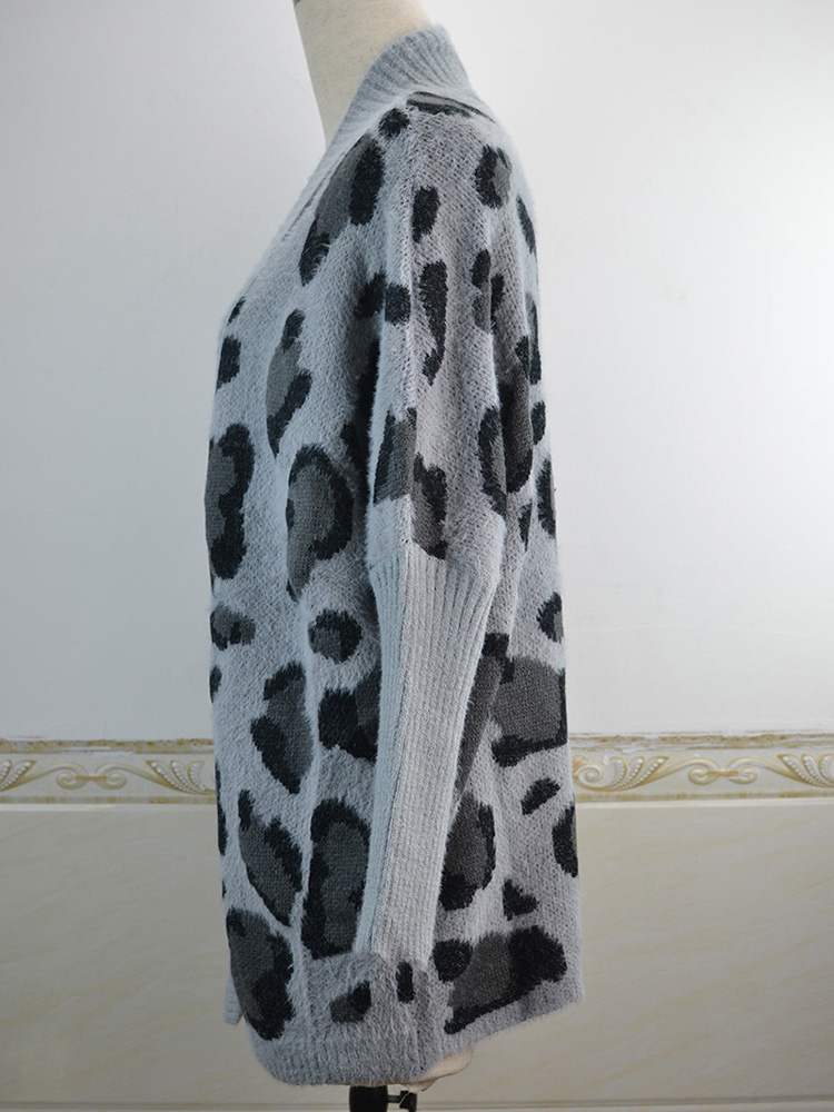 come4buy.com-Pulls surdimensionnés à manches chauve-souris léopard pelucheux