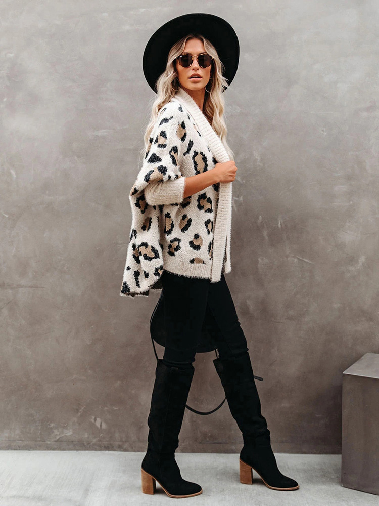 come4buy.com-Fuzzy Leopard Batwing Sleeve Oversized svetry