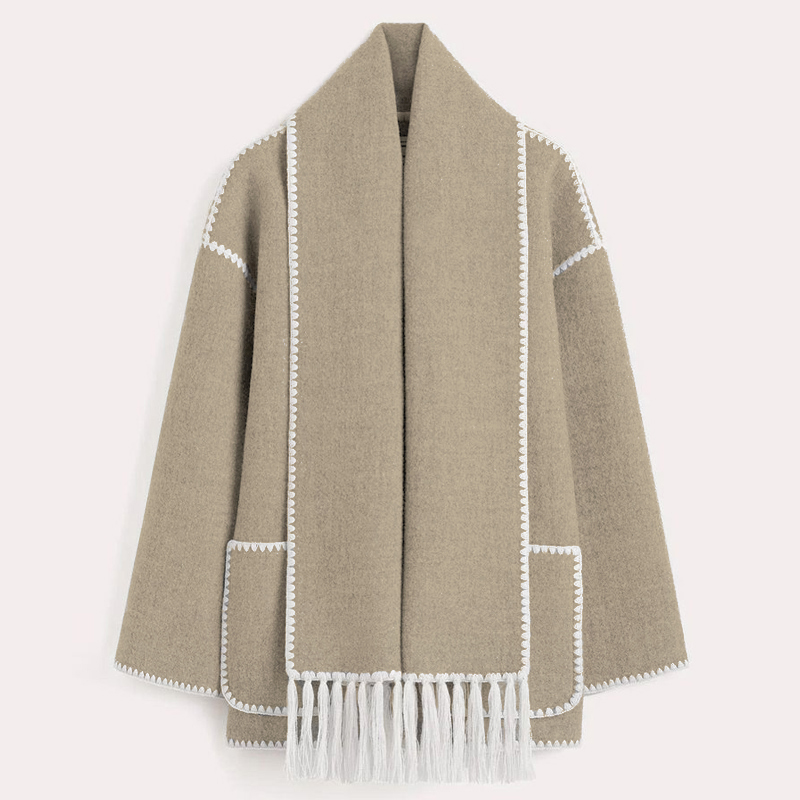 come4buy.com-Woolen Jacket Tassel Scarf Single Breasted Pocket Coats