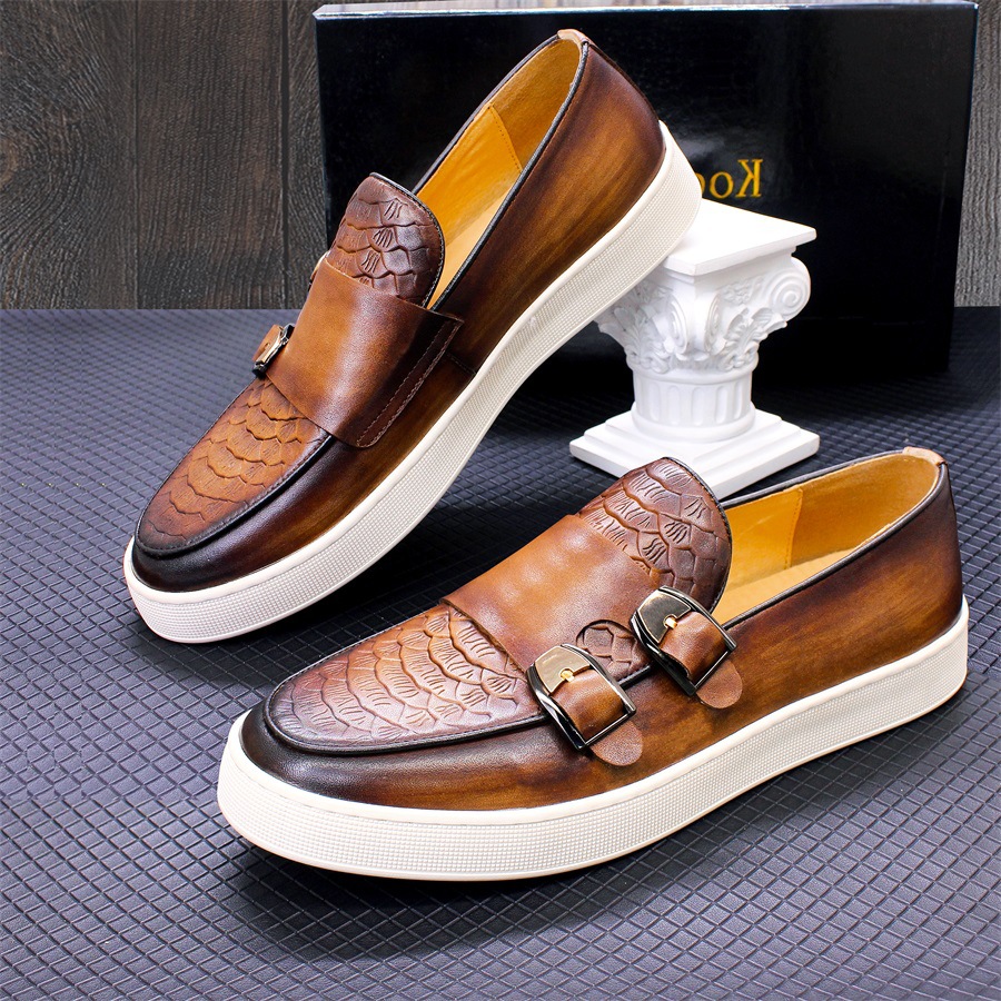 come4buy.com-Men Double Buckle Business Cowhide Sport Shoes