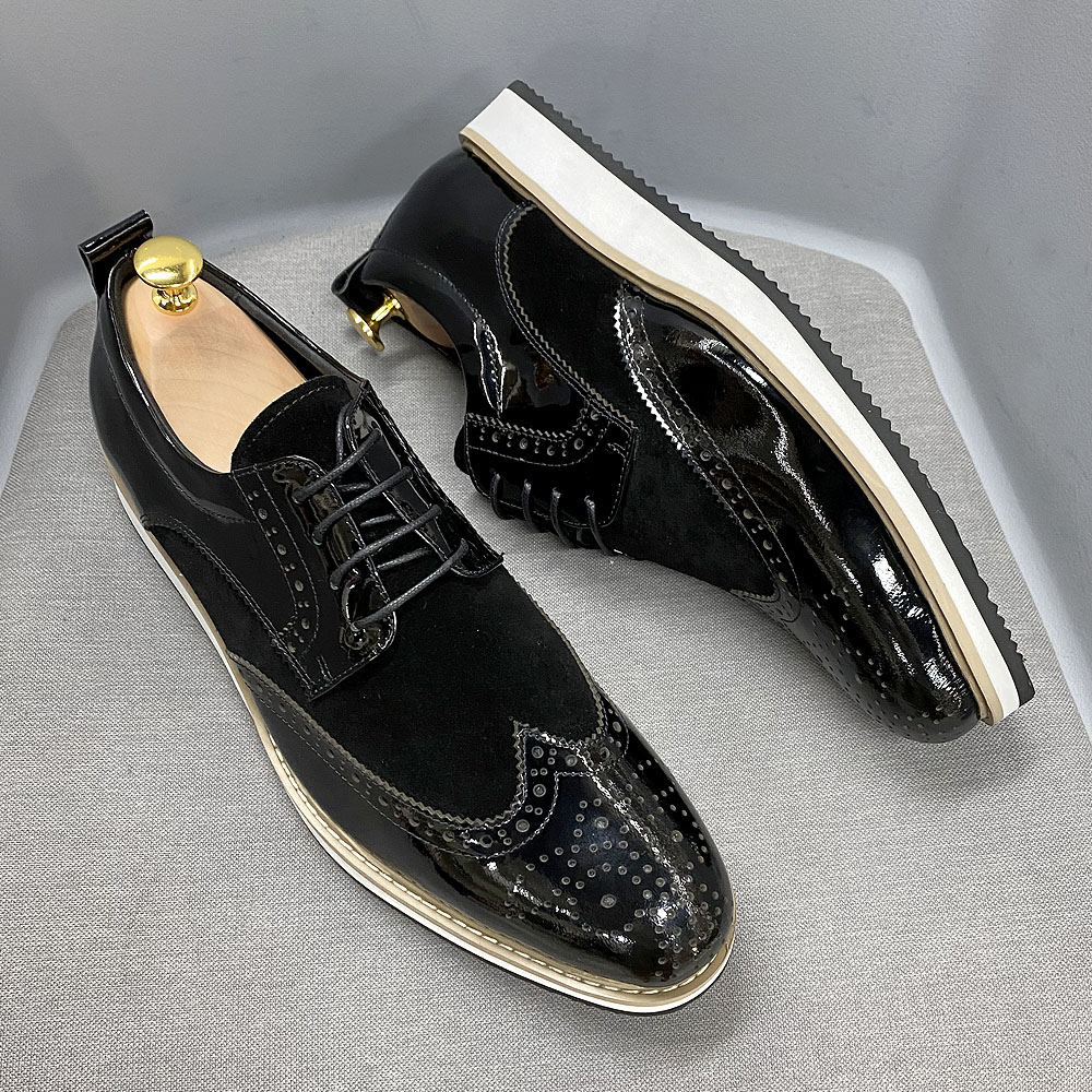 come4buy.com-Classic Patent Leather Suede Black Flat Men Shoes
