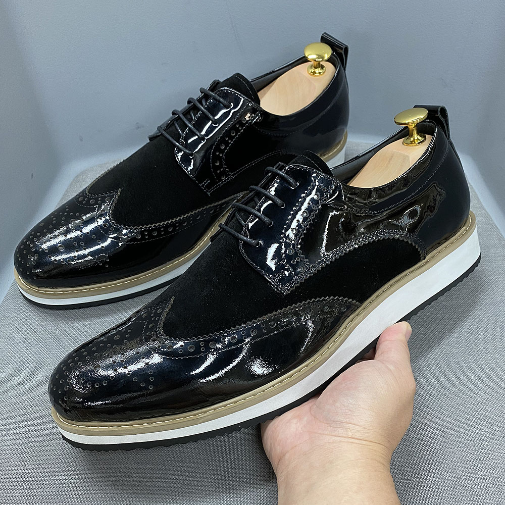come4buy.com-Classic Patent Leather Suede Black Flat Men Shoes