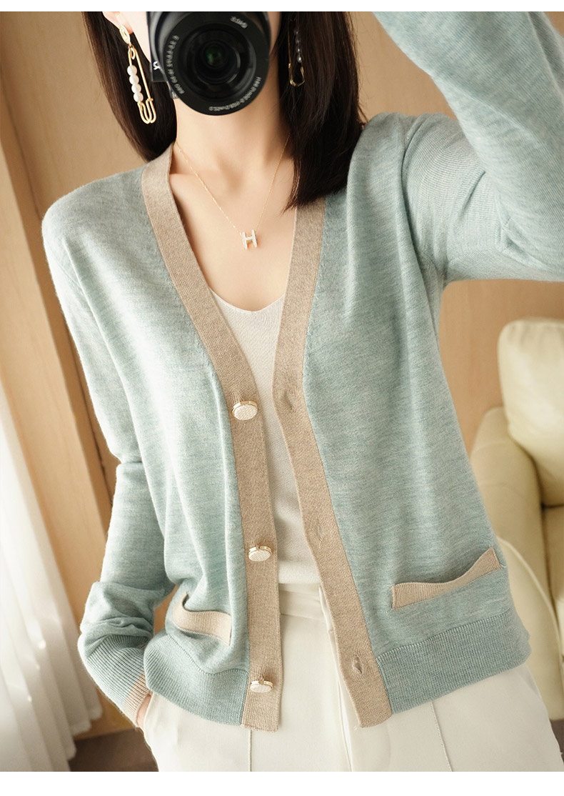come4buy.com-Fashion Top Solid V-Neck Women Cashmere Sweater