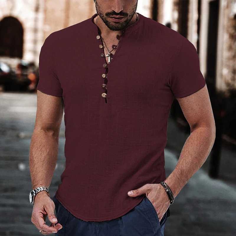 come4buy.com-Camisa de lino de algodón Ropa casual para hombre