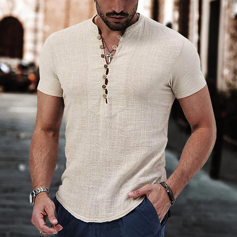 come4buy.com-Cotton Linen Shirt Men Casual Clothes