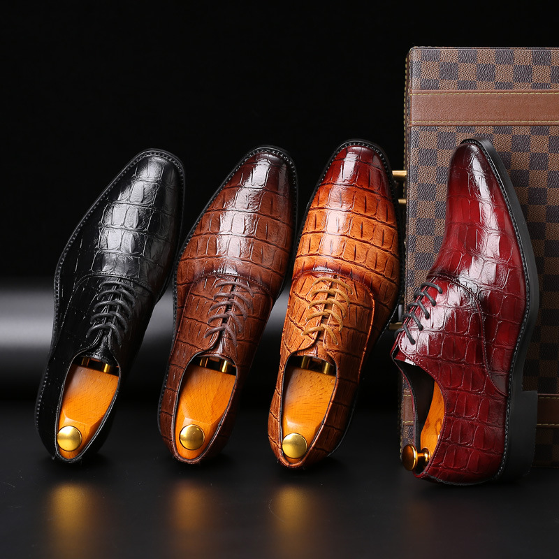 come4buy.com-Square Crocodile Pattern Men Dress Shoes