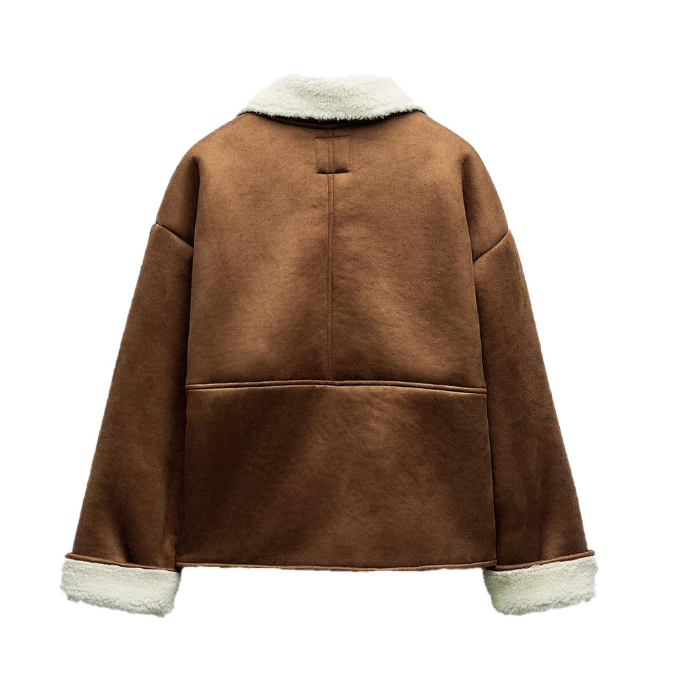 come4buy.com-Vintage gruby, ciepły płaszcz futrzany brązowa kurtka damska