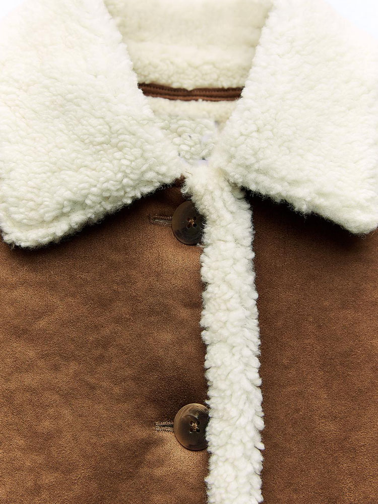 Come4buy.com-빈티지 두꺼운 따뜻한 모피 코트 브라운 자켓 여성