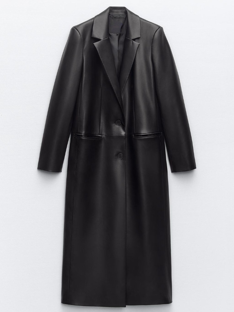 come4buy.com-Šatové bundy pro ženy Černý kabát z umělé kůže
