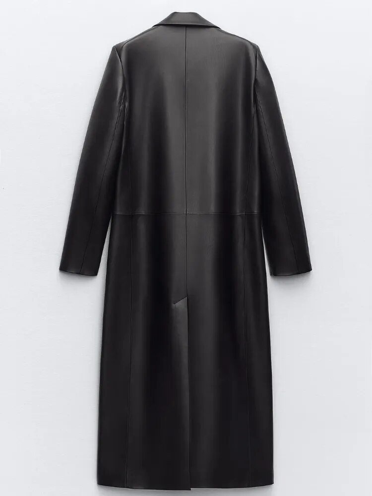 come4buy.com-Γυναικεία φόρεμα μπουφάν Μαύρο παλτό από συνθετικό δέρμα